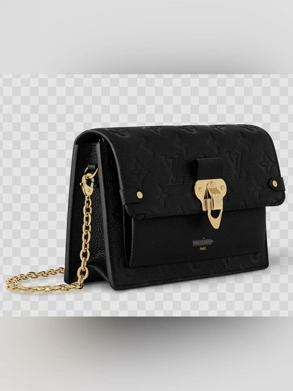 Louis Vuitton Black Monogram Empreinte Shoulder Wallet with Gold Chain